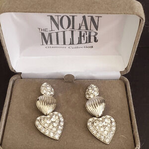 Nolan Miller Glamour Collection‎ Silvertone Detachable Heart Pierced Earrings